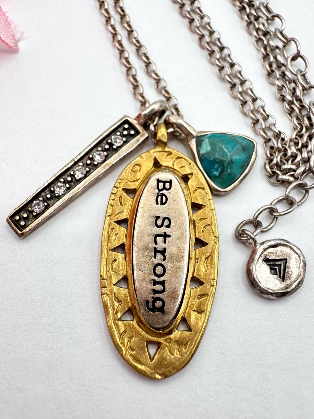 Silpada “Be Strong” Necklace Sterling Silver Composite Turquoise Crystals 18”